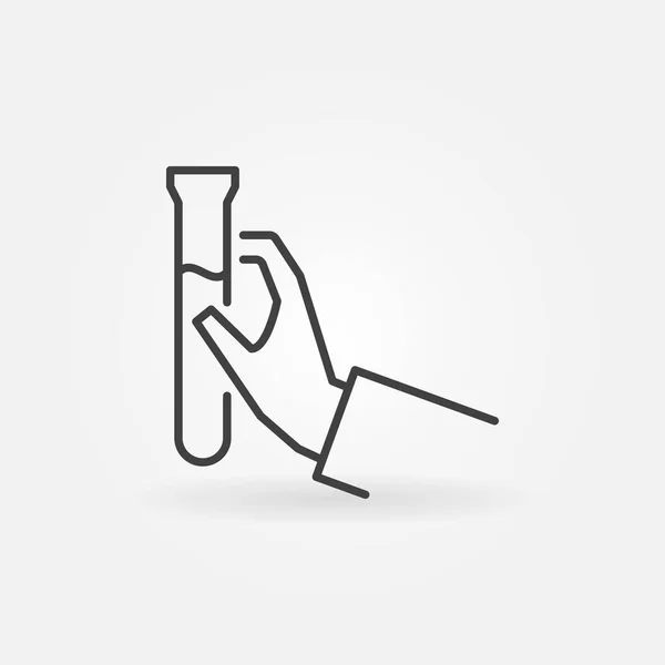 Hand met reageerbuis vector pictogram in dunne lijnstijl — Stockvector