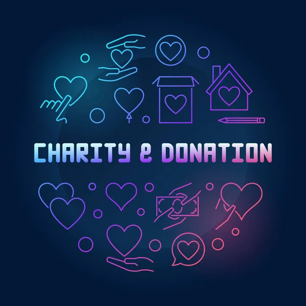 Charity and Donation round vector colored outline illustration — Stock Vector