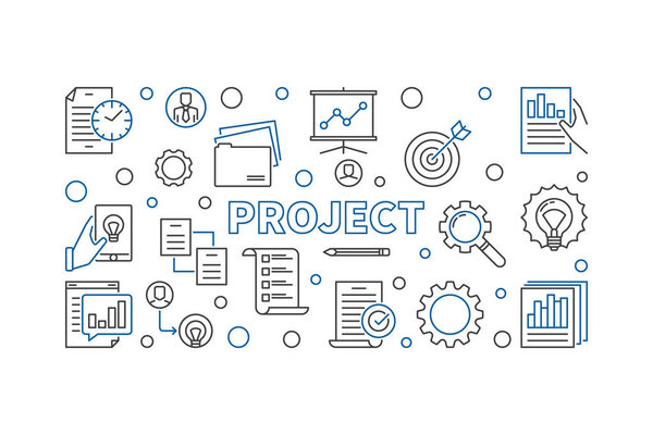 Project horizontal concept line illustration. Vector banner