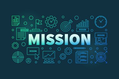 Misyon vektör koyu arka plan üzerinde renkli doğrusal afiş