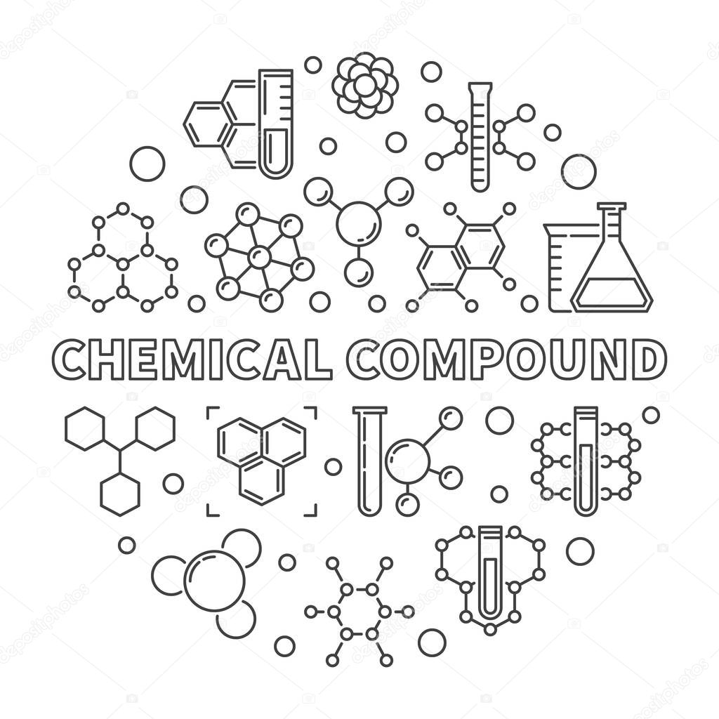 Chemical Compound vector round outline illustration