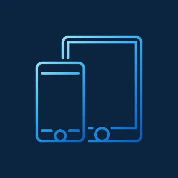 Smartphone-val tabletta vektor kék körvonal ikonra — Stock Vector