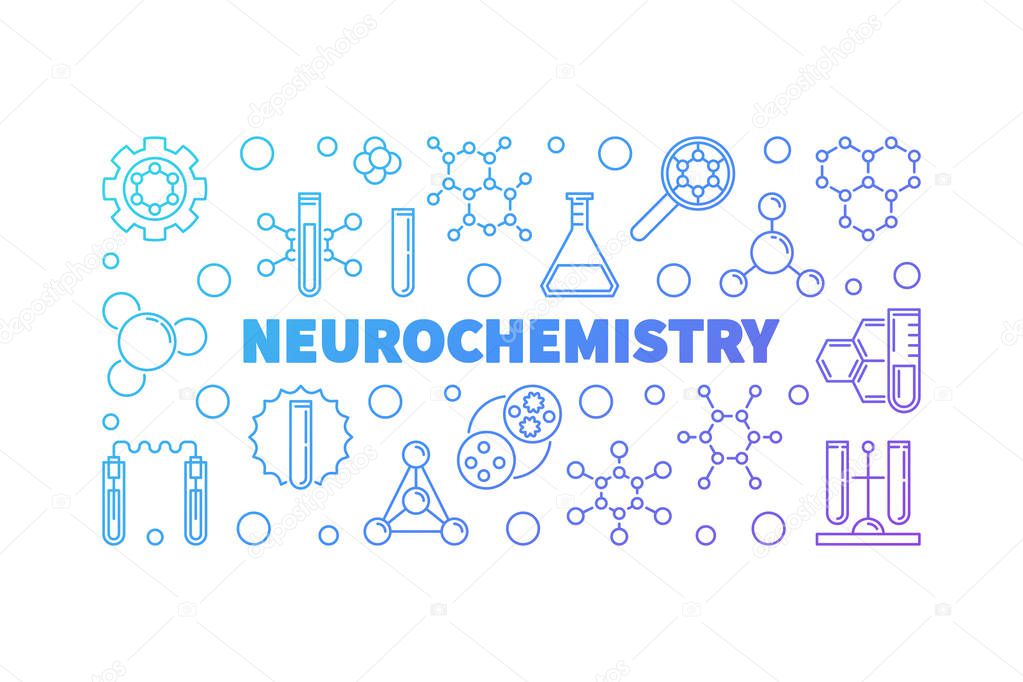 Neurochemistry vector colorful illustration in thin line style