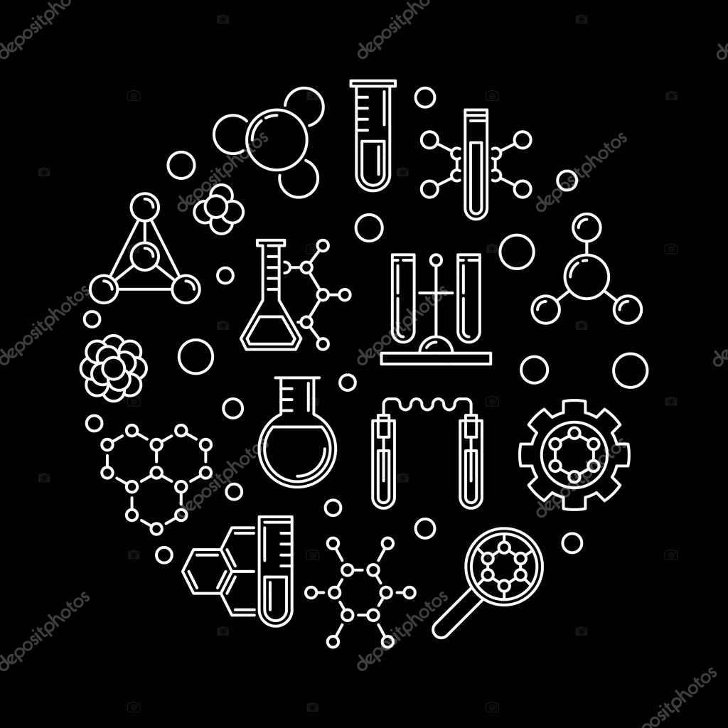 Biochemistry and Molecular Biology vector concept round outline illustration on dark background