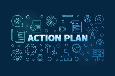 Eylem planı yatay mavi anahat afiş koyu arka plan