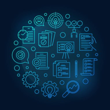 Vektör iş eylem planı mavi yuvarlak ince çizgi çizim