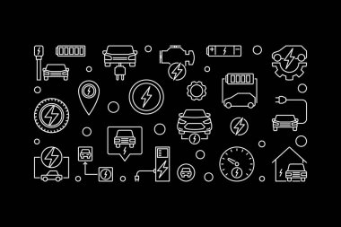 Elektrikli arabalar vektör anahat yatay banner