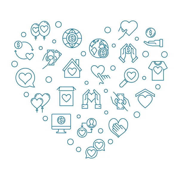 Iconos de caridad y donación en forma de corazón - ilustración vectorial — Vector de stock