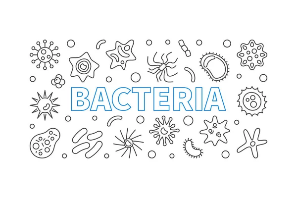 細菌ベクトル微生物学横型のアウトライン イラスト — ストックベクタ