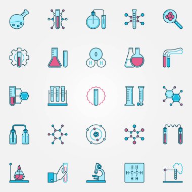 Kimya yaratıcı Icons set. Kimyasal bilim vektör işaretleri