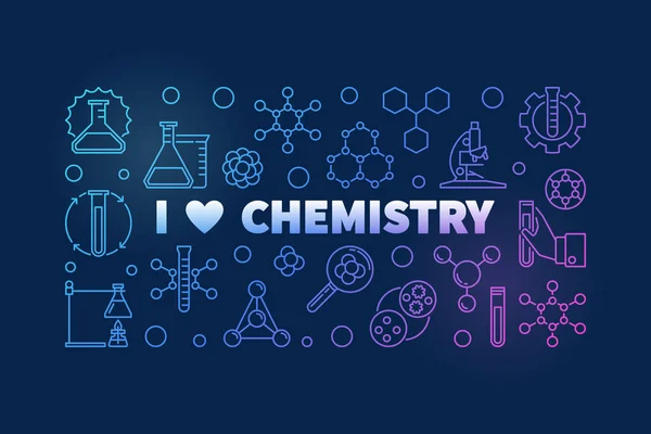 Ik liefde chemie gekleurde banner - chemische vectorillustratie — Stockvector