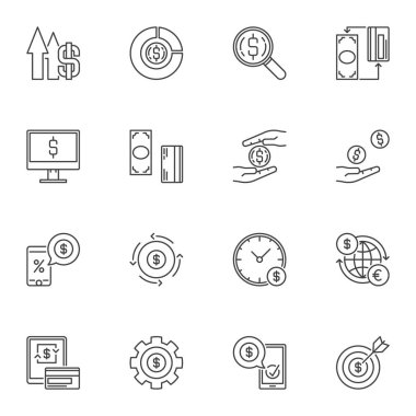 İnce çizgi stili dolar işareti olan para simgeler vektör