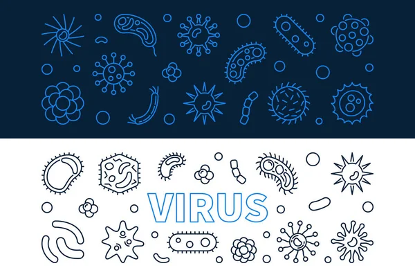 Virus banner ditetapkan. Ilustrasi vektor dengan gaya garis tipis - Stok Vektor