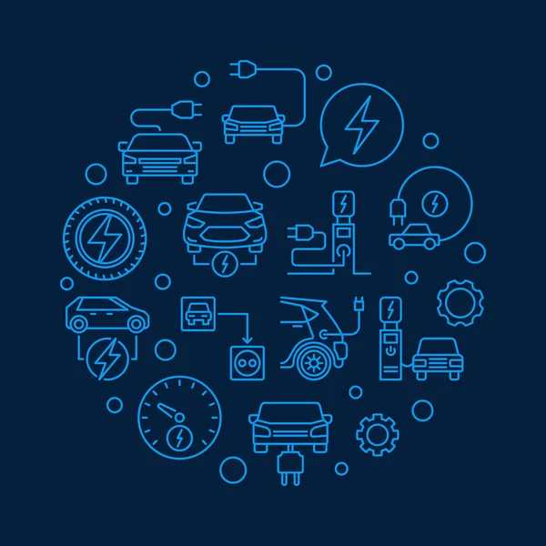 プラグイン電気自動車円形ベクトル青色の線図 — ストックベクタ