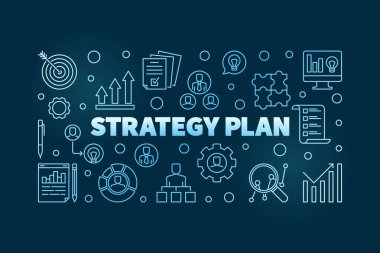 Strateji planı mavi anahat illüstrasyon koyu arka plan üzerinde