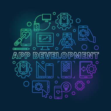 App Geliştirme vektör yuvarlak renkli anahat illüstrasyon
