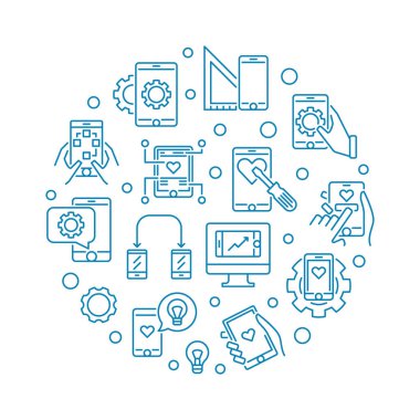 Mobil uygulama geliştirme vektör yuvarlak anahat illüstrasyon