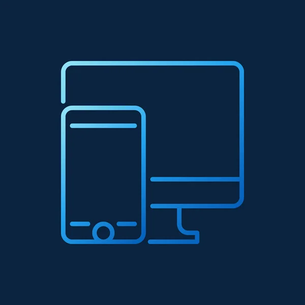 Smartphone con icono de vector de línea azul ordenador — Vector de stock