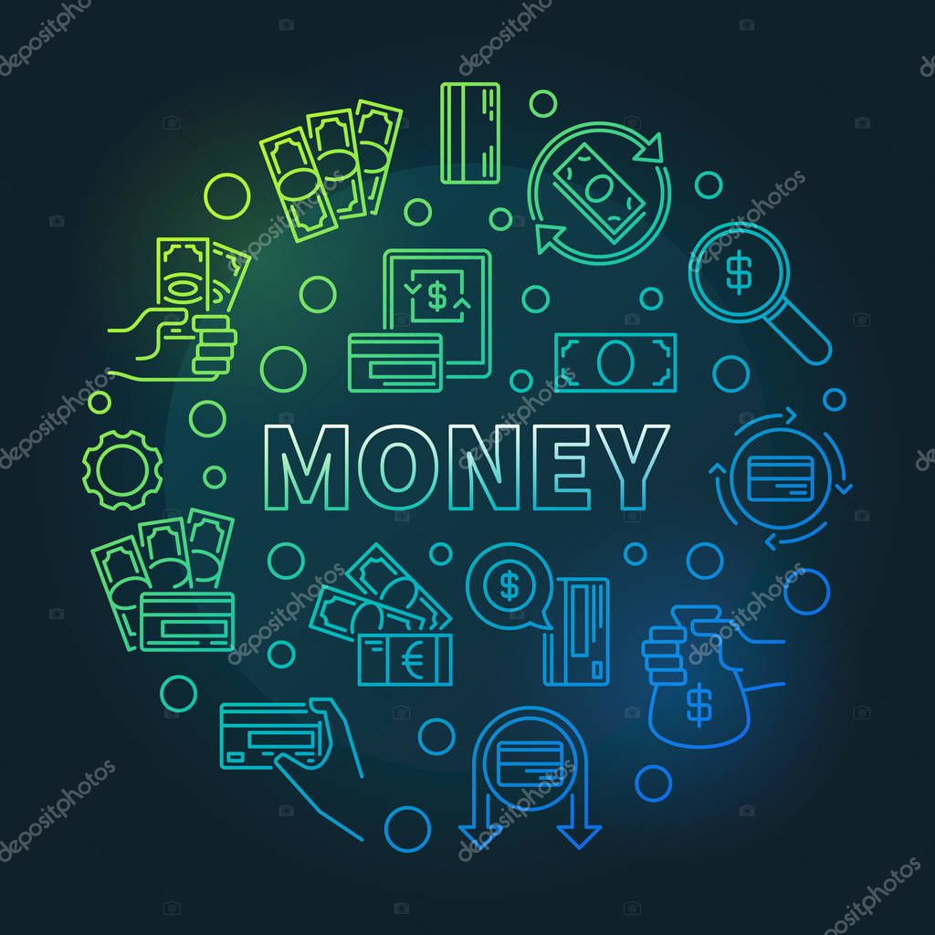 Money vector concept round colorful illustration on dark background