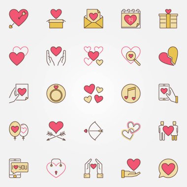 Sevgililer günü renkli vektör simgeler kümesi. Modern işaretleri seviyorum