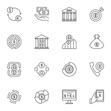 Doları anahat simgelerini belirlemek. Vektör Usd ile para doğrusal simgeleri