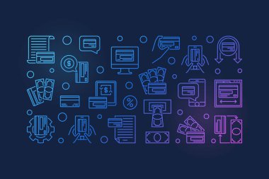 Kredi kartları ve para doğrusal afiş. Vektör çizim