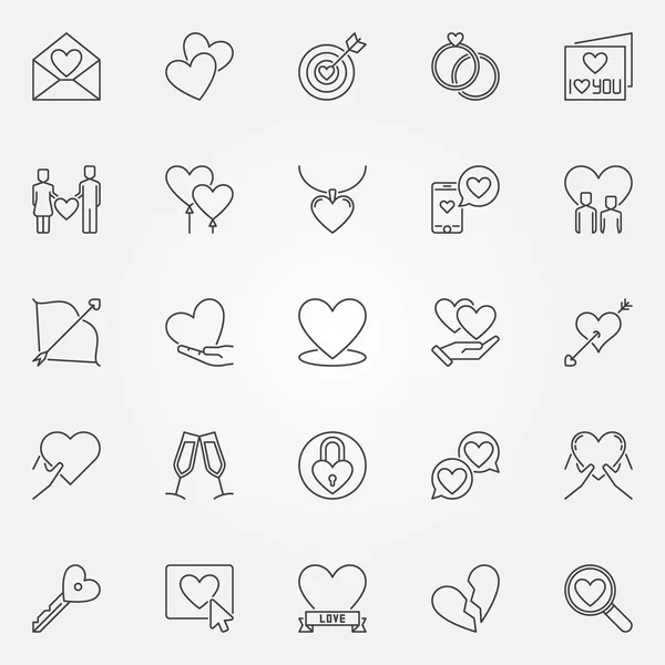 Conjunto de iconos vectoriales de esquema de amor. Día de San Valentín signos lineales — Vector de stock