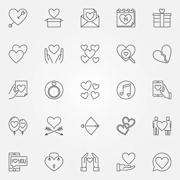 Valentinstag umreißt Icons gesetzt. Vektor Liebe lineare Symbole — Stockvektor