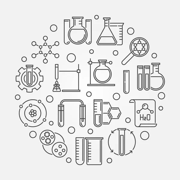 Vetor Química Laboratório conceito redondo esboço ilustração — Vetor de Stock