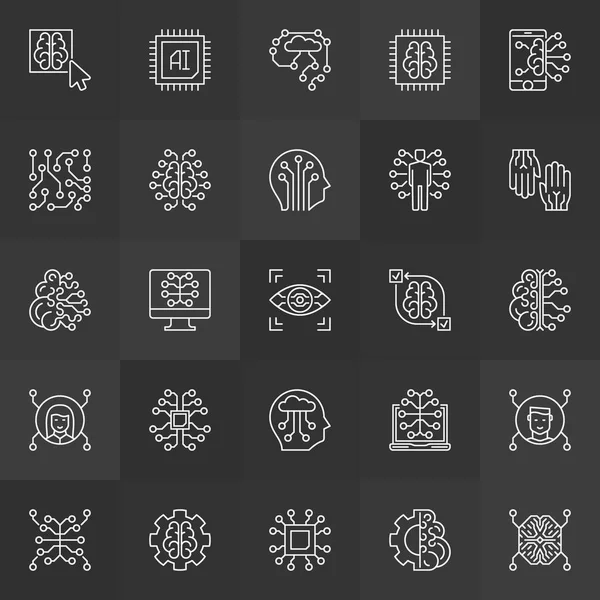 AI or artificial intelligence vector concept line icons — Stock Vector