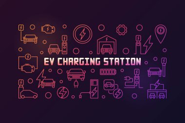 Ev şarj istasyonu vektör anahat renkli çizgi çizim