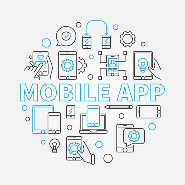 Mobile App vettoriale illustrazione circolare con icone contorno telefono — Vettoriale Stock