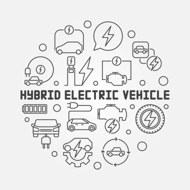 Hibrid elektrikli araç çizgi stili resimde vektör yuvarlak