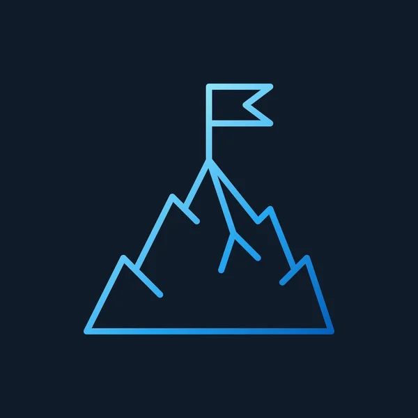 Montaña con bandera vector azul esquema icono o logotipo — Vector de stock