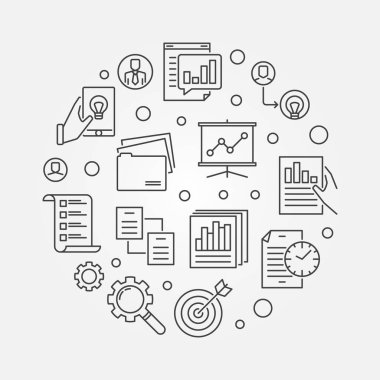 Proje planlama vektör yuvarlak çizimde ince çizgi stili