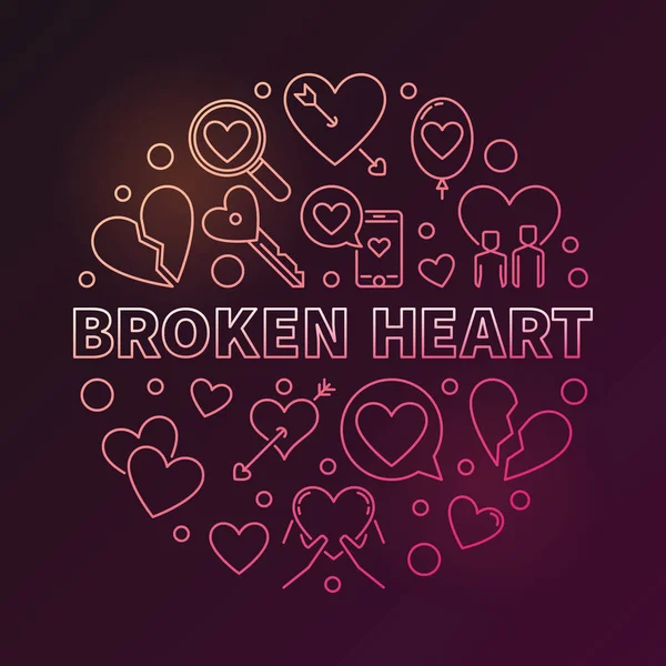 Broken Heart vector round colored linear illustration — Stock Vector
