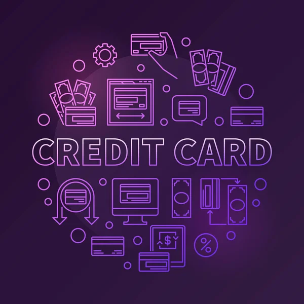 Kredi kartı vektör yuvarlak anahat illüstrasyon renkli — Stok Vektör