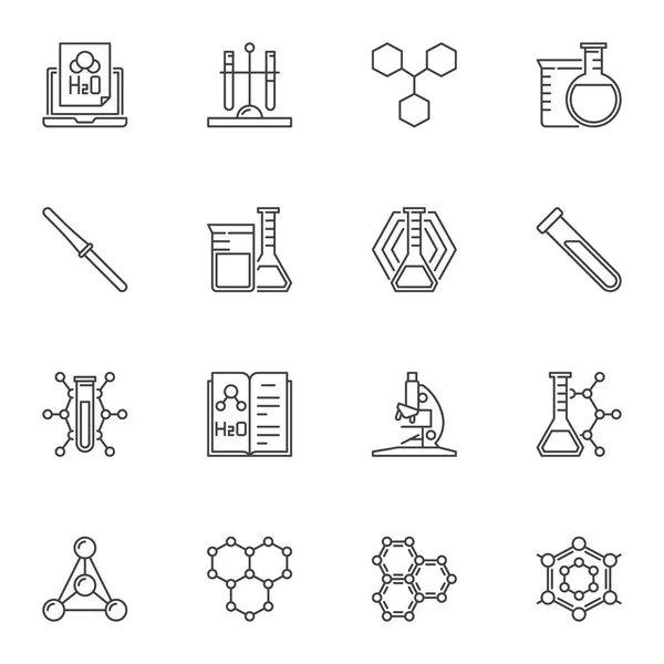 Iconos de concepto de vector químico o signos en estilo de línea delgada — Vector de stock