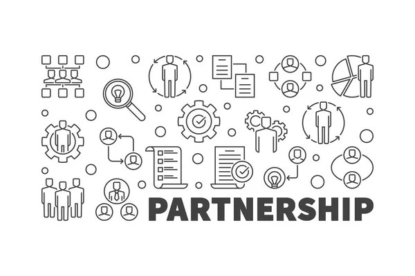 Partnerschaft Vektor horizontale Umrissbanner oder Illustration — Stockvektor