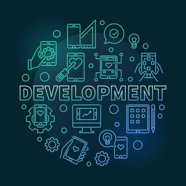 Kalkınma yuvarlak modern renkli doğrusal illüstrasyon vektör