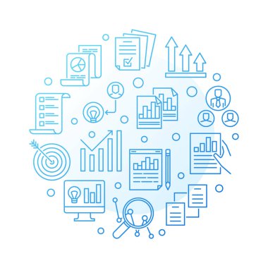 Stratejik planlama vektör yuvarlak mavi anahat illüstrasyon