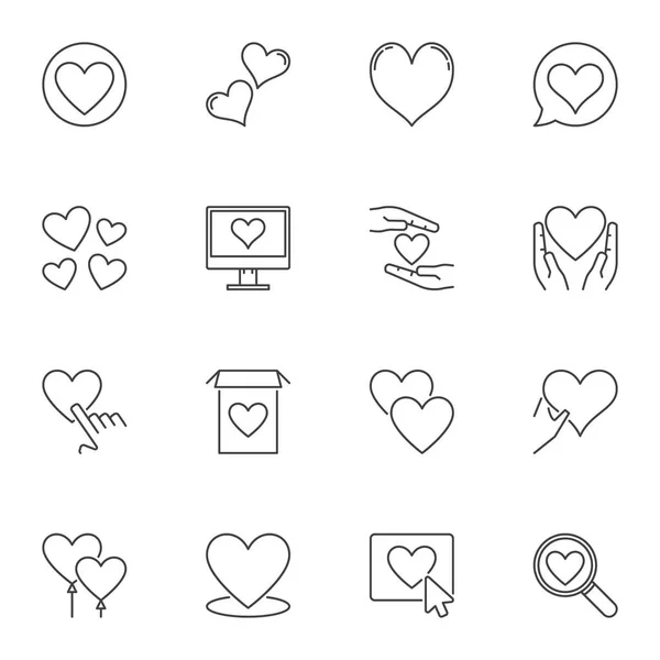 Conjunto de iconos del contorno del corazón. Vector Amor símbolos lineales — Archivo Imágenes Vectoriales