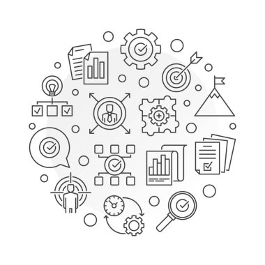 İnce çizgi stili resimde vektör iş hedefleri yuvarlak