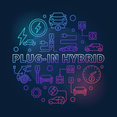 Plug-in hibrid yuvarlak vektör çizim ince renkli içinde satır st
