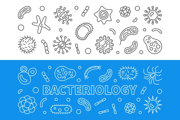 Bakteriologie horizontale Umrisse Banner. Vektorillustration — Stockvektor