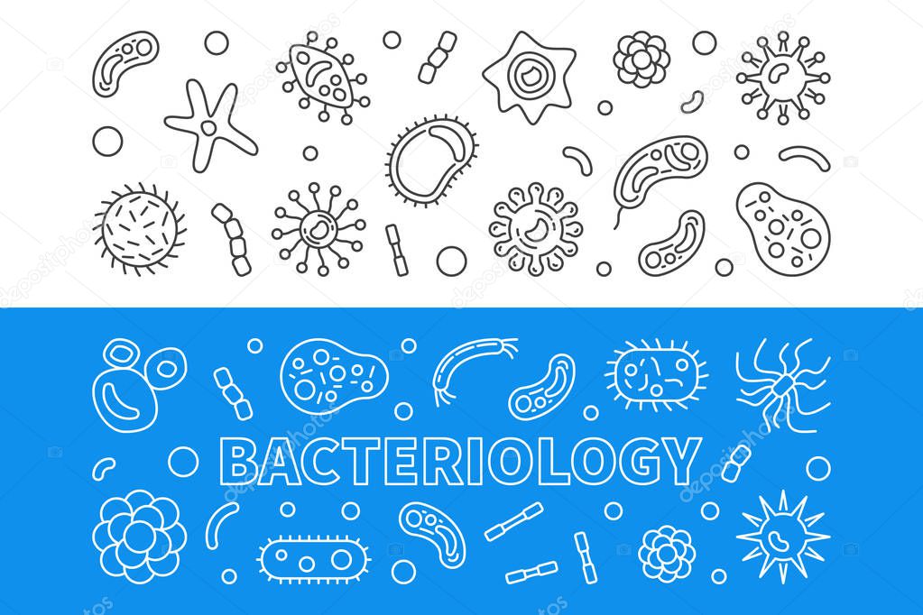 Bacteriology horizontal outline banners. Vector illustration