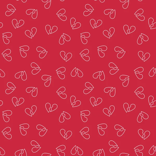 Vector Broken Heart motif sans couture rouge dans un style de ligne mince — Image vectorielle