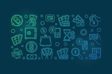 Para vektör renkli yatay anahat çizim veya afiş