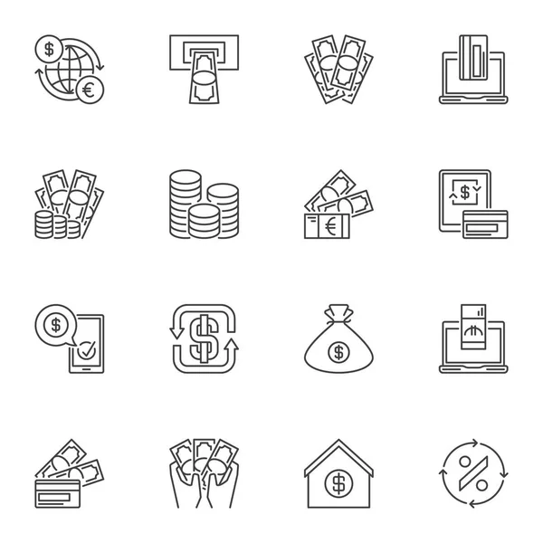 Vector collection of financial outline icons. Money symbols — Stock Vector