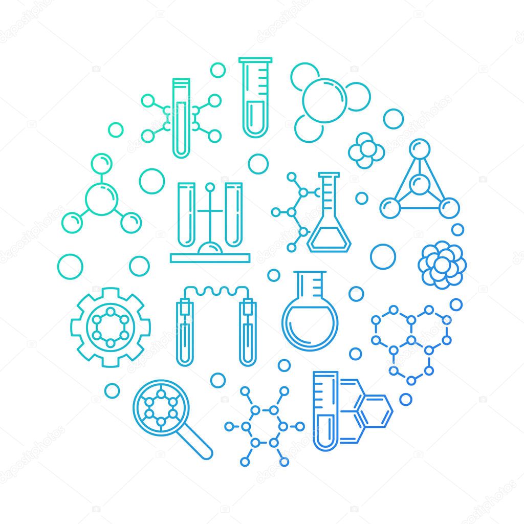 Biochemistry and Molecular Biology vector blue concept round outline illustration on white background
